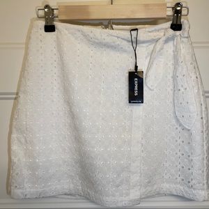 White Eyelet Lace Wrap Front Mini Skirt